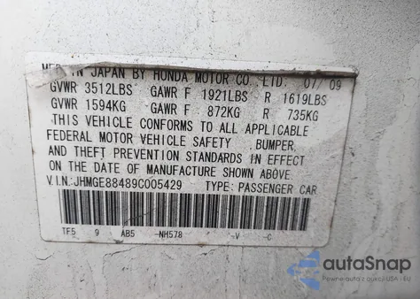 2009 Honda Fit Sport from USA, damaged, VIN JHMGE88489C005429